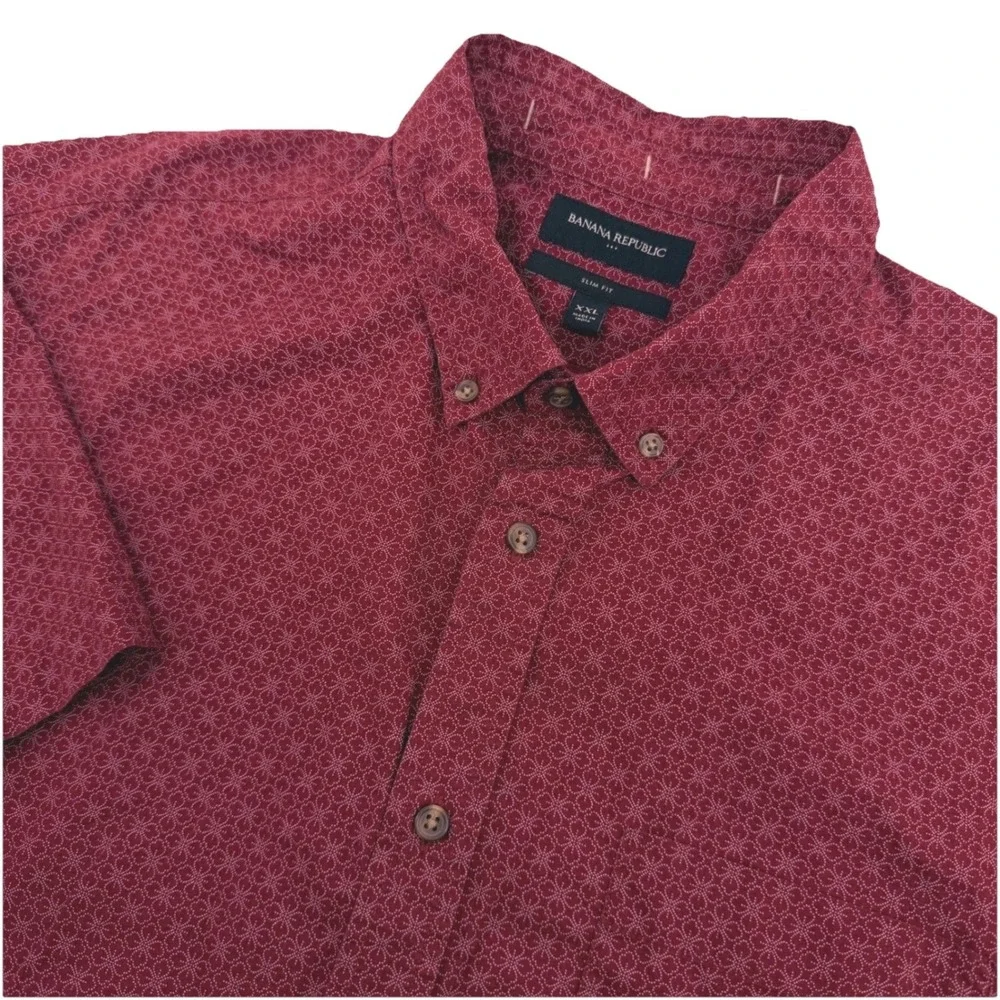 Banana Republic BShirt Mens‎ XXL Burgundy Floral Slim Fit Organic Cotton SS